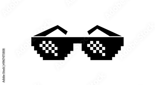 Pixelated Thug Life Sunglasses Icon on White Background.