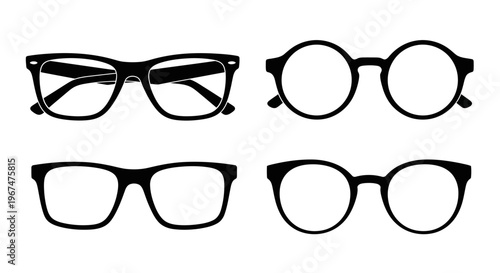Collection of various black frame eyeglasses and spectacles for vision correction and style.