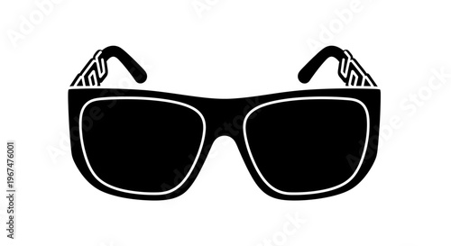 Stylish Black Sunglasses with White Outline on a Clean Background.