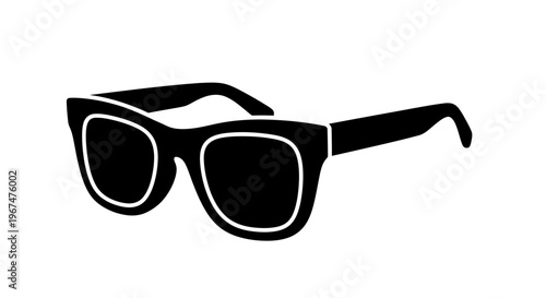 Stylish black sunglasses with white outline on a clean white background.