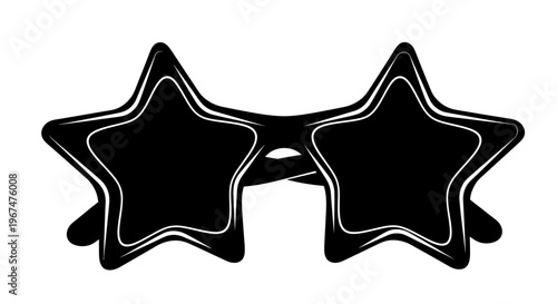Black Star Shaped Sunglasses Isolated on White Background.