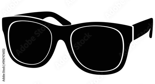 Stylish Black Sunglasses with White Outline on a White Background.
