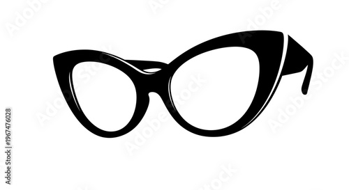 Stylish Cat Eye Glasses Black and White Illustration.