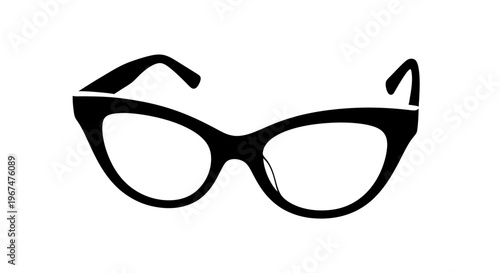 Stylish Cat-Eye Glasses Silhouette on White Background.