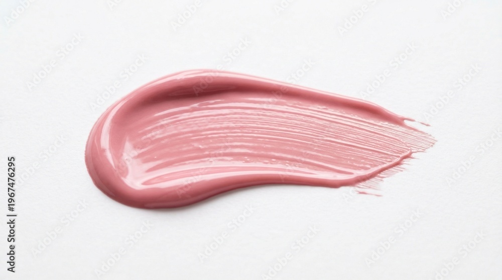 Fototapeta premium A soft pink creamy cosmetic smear with a glossy texture smoothly spread on a clean white background in a minimal beauty style.