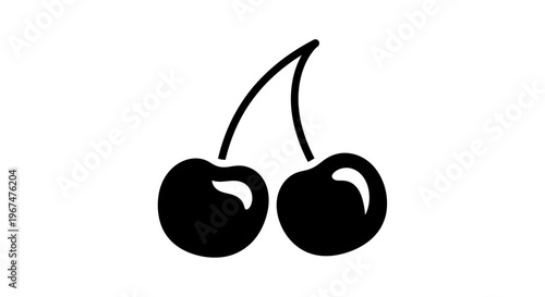Simple black and white cherry icon illustration.
