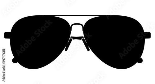 Classic Aviator Sunglasses Silhouette Isolated on White Background.
