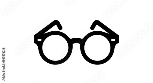 Simple Black and White Outline Icon of Classic Round Eyeglasses.