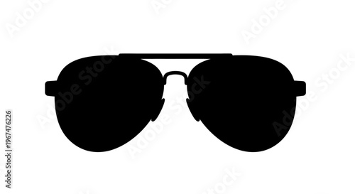 Classic Aviator Sunglasses Silhouette Isolated on White Background.