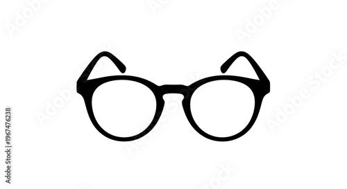 Simple Black Rimmed Glasses Icon on White Background.