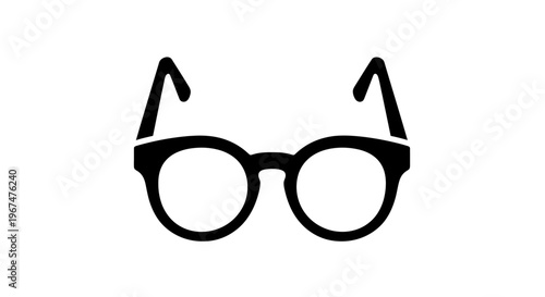 Simple black icon of classic round frame eyeglasses.