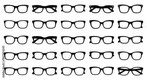 Collection of various eyeglasses and spectacles for vision correction.