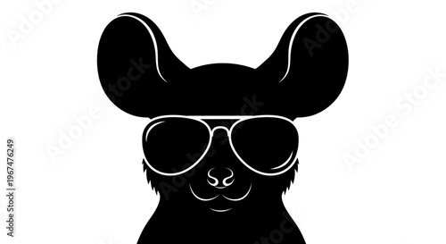 Cool Mouse Wearing Aviator Sunglasses Black and White Illustration.