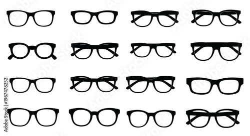 Collection of various eyeglasses and spectacles for vision correction.