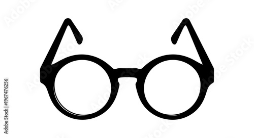 Simple Black Round Glasses Icon on White Background.