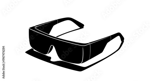 Sleek black smart glasses with a modern design, casting a shadow on a white background, representing advanced wearable technology.