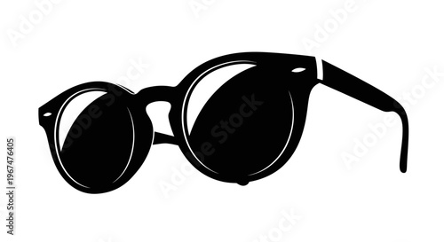 Stylish Sunglasses Silhouette Isolated on White Background.