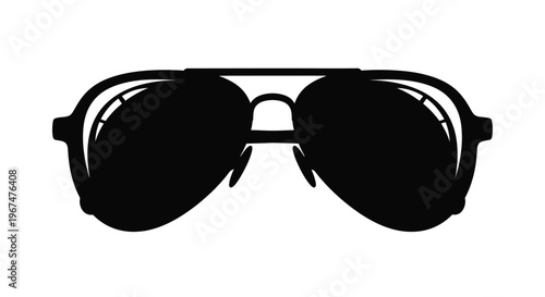 Stylish Aviator Sunglasses Silhouette Isolated on White Background.