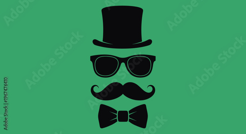 Elegant Gentlemans Accessories - Top Hat, Sunglasses, Moustache, and Bow Tie.