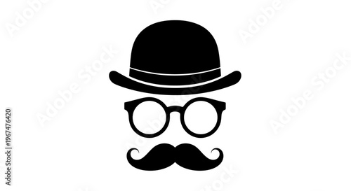 Elegant Gentlemans Accessories - Hat, Glasses, and Moustache Silhouette.
