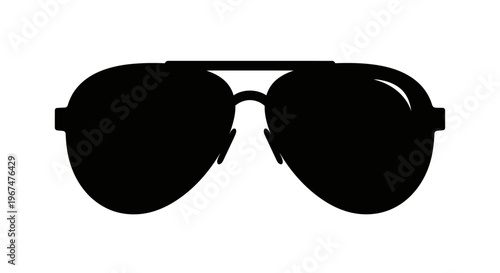 Stylish Aviator Sunglasses Silhouette on White Background.