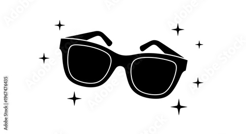 Stylish Sunglasses with Sparkles Black and White Illustration.