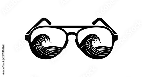 Stylish Sunglasses with Ocean Waves Reflection Minimalist Design.