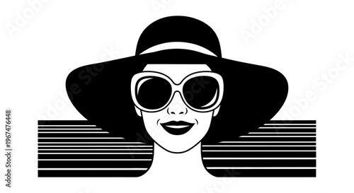 Elegant woman in a wide-brimmed hat and stylish sunglasses, exuding timeless fashion and sophistication.