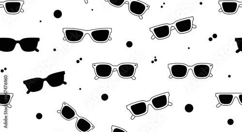 Stylish Sunglasses Pattern on White Background.