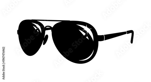 Stylish black aviator sunglasses isolated on white background.