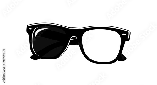 Stylish black and white sunglasses with one lens darkened and the other clear.