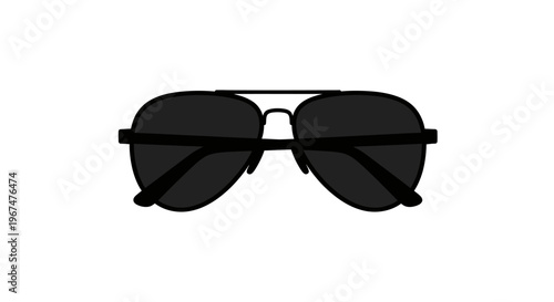 Stylish Black Aviator Sunglasses Isolated on White Background.
