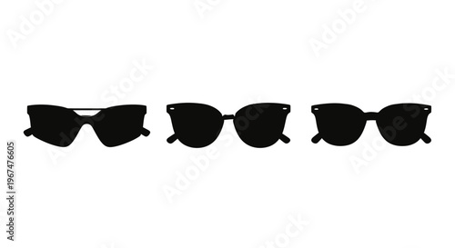 Three stylish sunglasses silhouettes in a row, isolated on a white background, perfect for fashion and accessory designs.