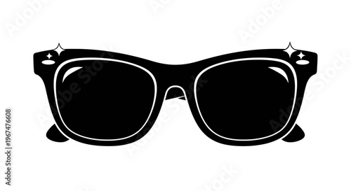 Stylish black sunglasses with a shiny reflection on a white background.