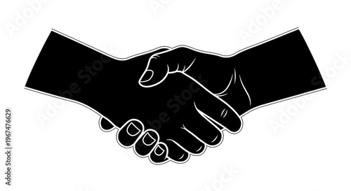 Two hands shaking in a black and white illustration.
