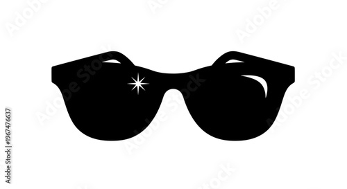 Stylish black sunglasses with a subtle lens flare on a white background.
