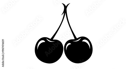 Two Cherries Silhouette Black and White Minimalist Design.
