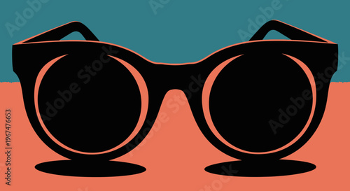 Stylish black sunglasses with a unique design on a split background.