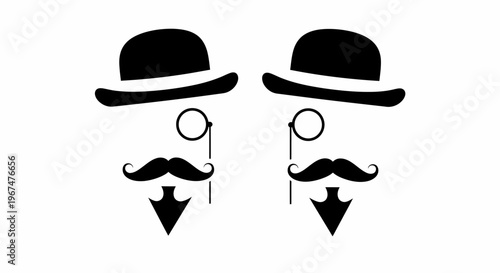 Two identical gentlemen with hats, mustaches, and monocles.