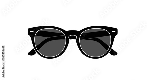 Stylish Black Sunglasses with Dark Lenses Isolated on White Background.