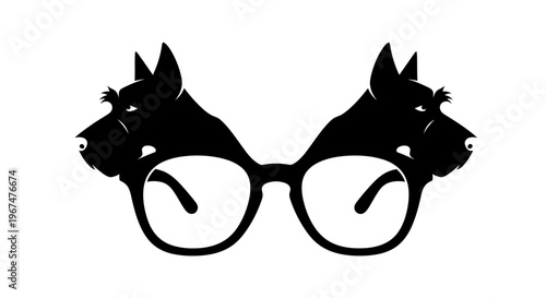 Two dog heads forming a pair of eyeglasses, creative optical illusion.