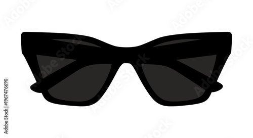 Stylish black sunglasses with dark lenses isolated on a white background.