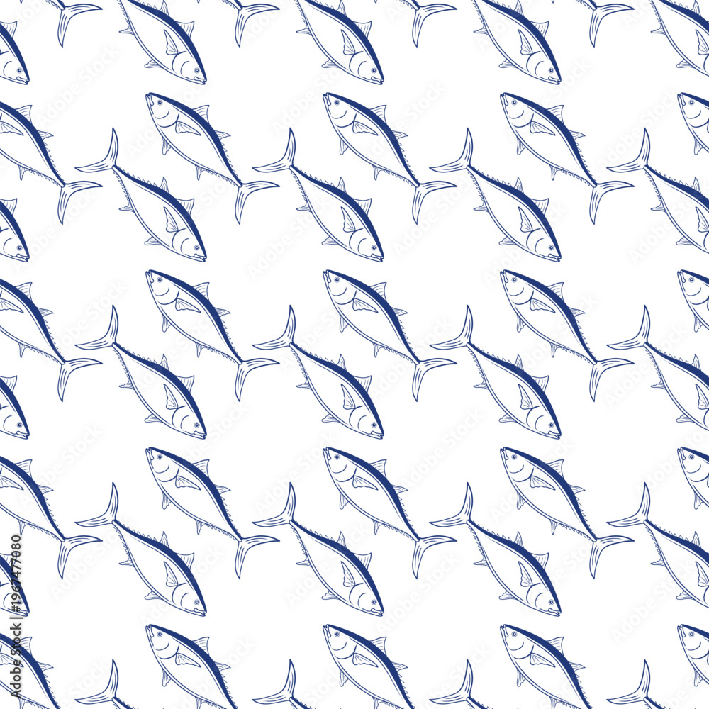 Fototapeta premium Vector Hand drawn illustration blue colour of summer,coastal,Graphic elements. seamless patterns for fabric, textiles, clothing, wrapping paper, backdrop, banner, illustration, abstract backgrounds. 