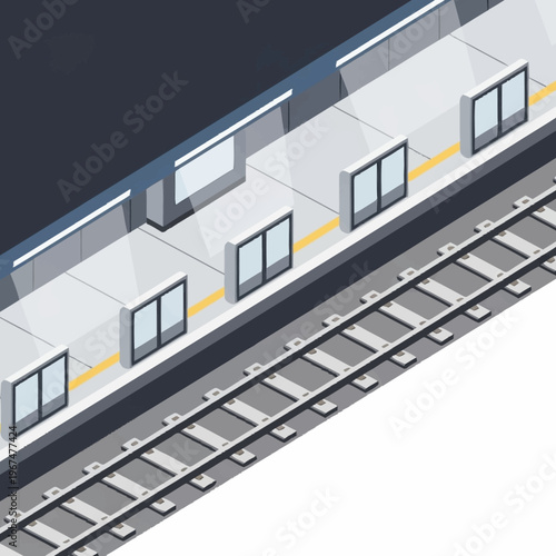 Isometric View of a Modern Subway Station Platform.