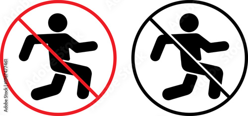 Prohibited running and jogging symbols on circular backgrounds