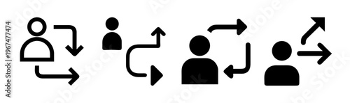 Icons representing task assignment, delegation, and workflow management.