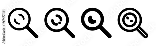 Minimalist magnifying glass icon set, black outline search symbols, set of 4 vector loupe illustrations for web interface and app navigation