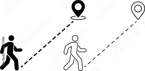 Two individuals walking towards different nearby locations on a map