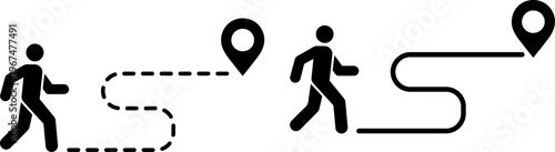 Illustration showing a person walking along different types of paths to a destination marker