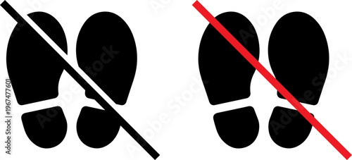 No walking or crossing symbolized by footprints with prohibition lines.